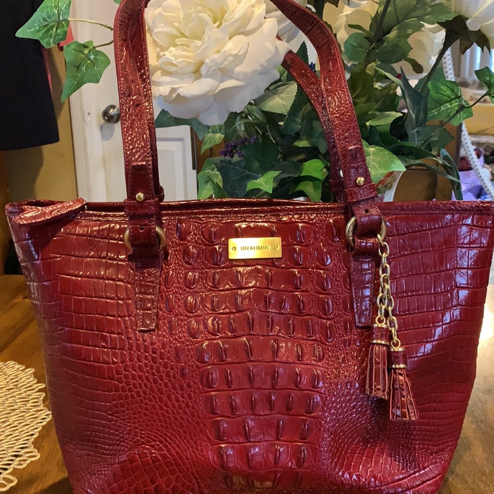Brahmin red crocodile leather purse